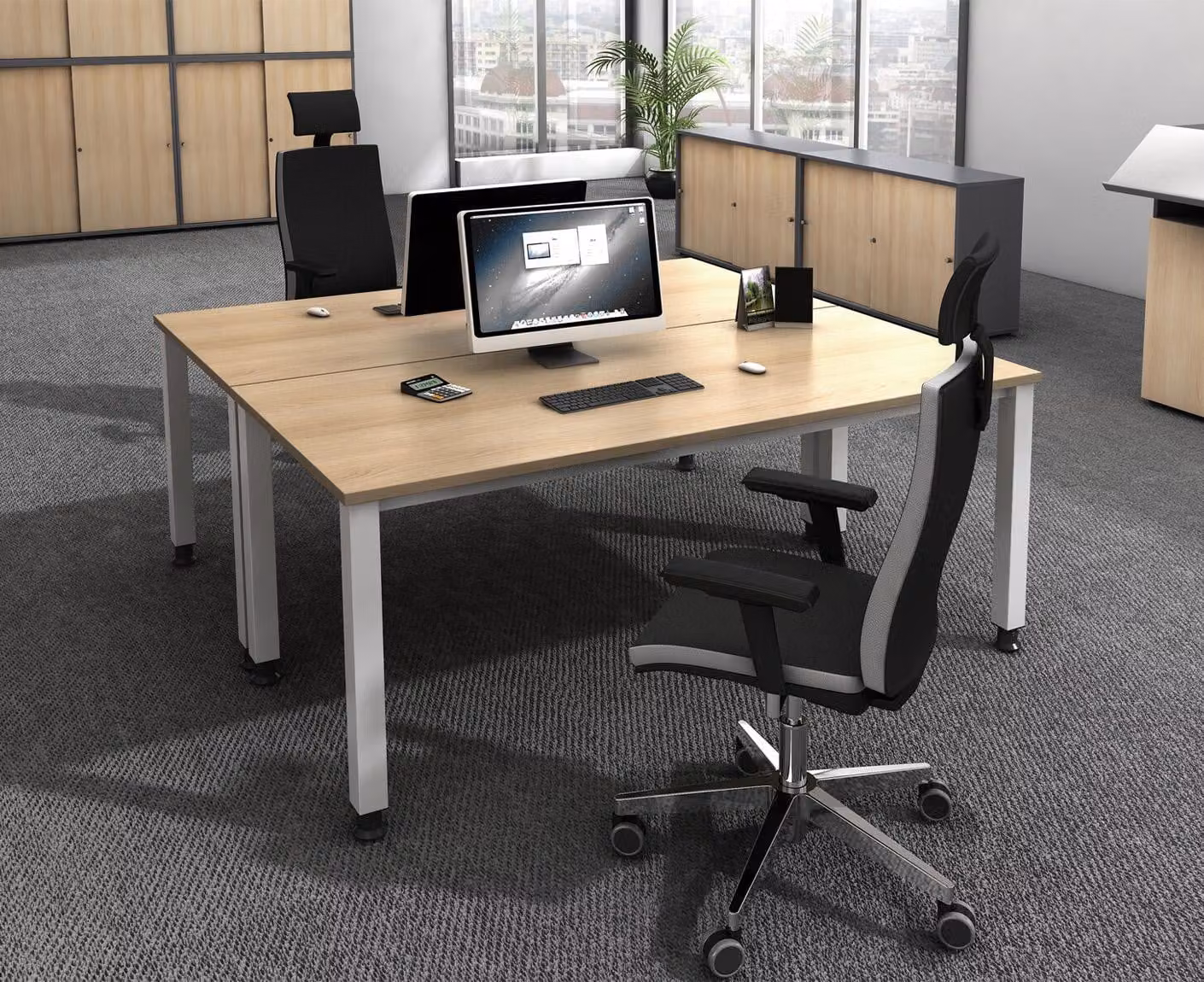 Scrivania Serie Q | Struttura a 4 gambe | regolabile in altezza | estremamente stabile, dimensioni piano d'appoggio:160 x 80 cm, colore piano d'appoggio:rovere nodoso, colore struttura:argento