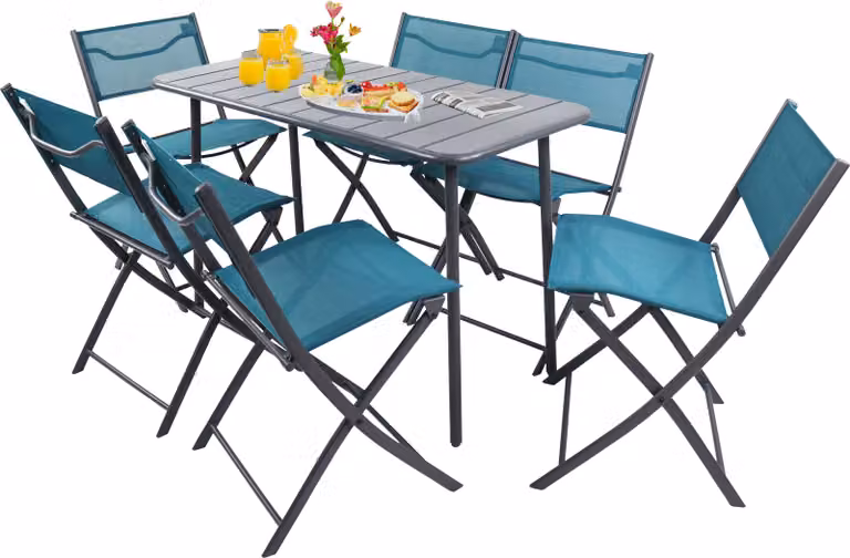Set 7 pz mobili da giardino | gruppo posti a sedere gruppo da pranzo | 1xtable, 6x sedie | dimensioni tavolo ca. H. 72 x W. 110 x D. 55 cm | Pieghevole | Set Giardino - Sumila