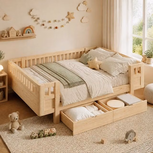 Letto Mivray con due cassetti estraibili in legno e MDF color marrone L/P/H: 206 x 90 x 120 cm