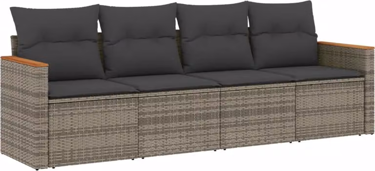 Set Divani da Giardino 4 pz con Cuscini in Polyrattan Grigio