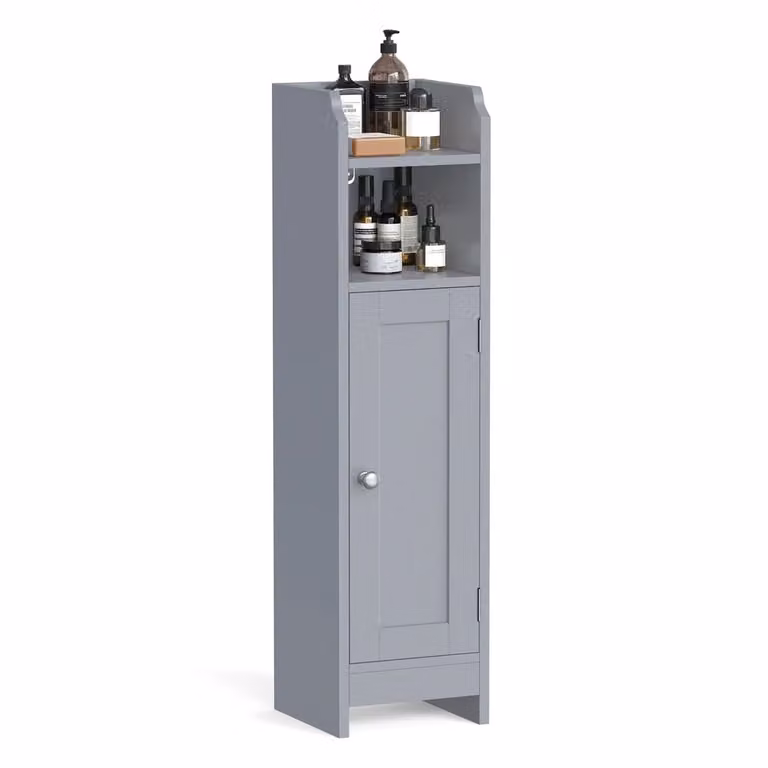 Mobile da Bagno Autoportante, Armadio Angolare per Bagno con Anta e Ripiani, Grigio Mistico