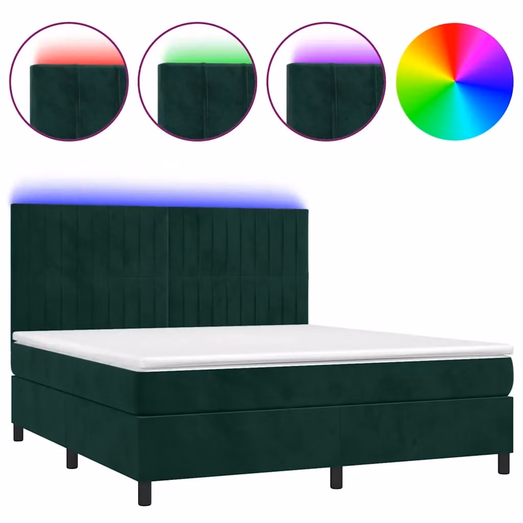 Letto Ibrido con Materasso e LED vidaXL in Velluto Verde, L: 160 cm, P: 200 cm, H: 128 cm – 2