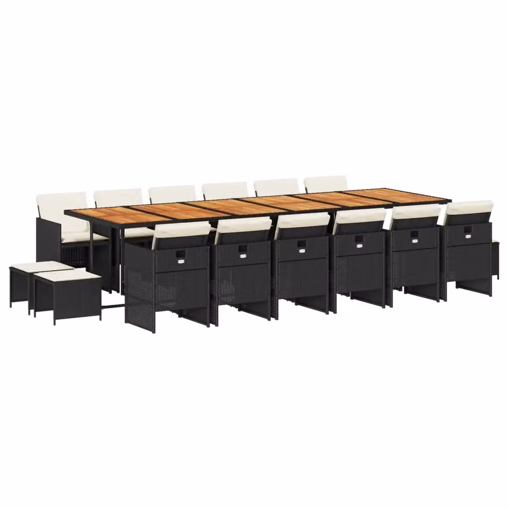 Set da pranzo da giardino vidaXL in polyrattan e legno di acacia con 17 pezzi e cuscini, colore nero – 2