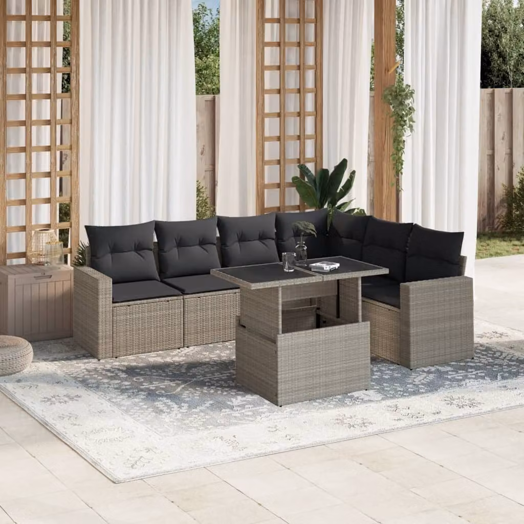 Maison Exclusive - Set Divani da Giardino 7pz con Cuscini Grigio Chiaro Polyrattan