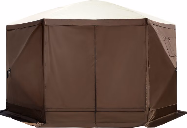 SucceBuy Tenda gazebo 12 x 12 piedi, pensilina pop-up a 6 lati con finestre a rete, borsa portatile per il trasporto, picchetti per il terreno per il campeggio all'aperto, il prato, il giardino..