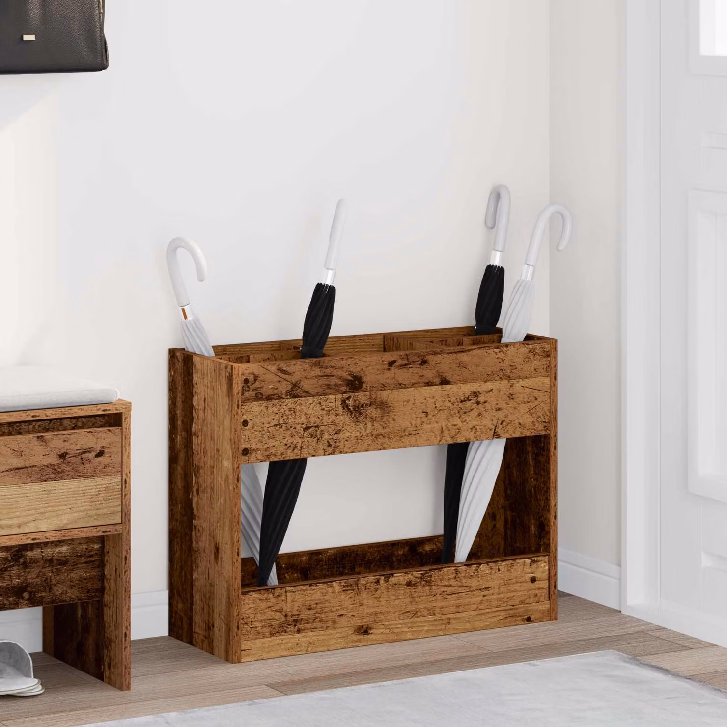 vidaXL Supporto per Ombrellone in Legno Vecchio Marrone L: 65 cm, P: 40 cm, H: 50 cm