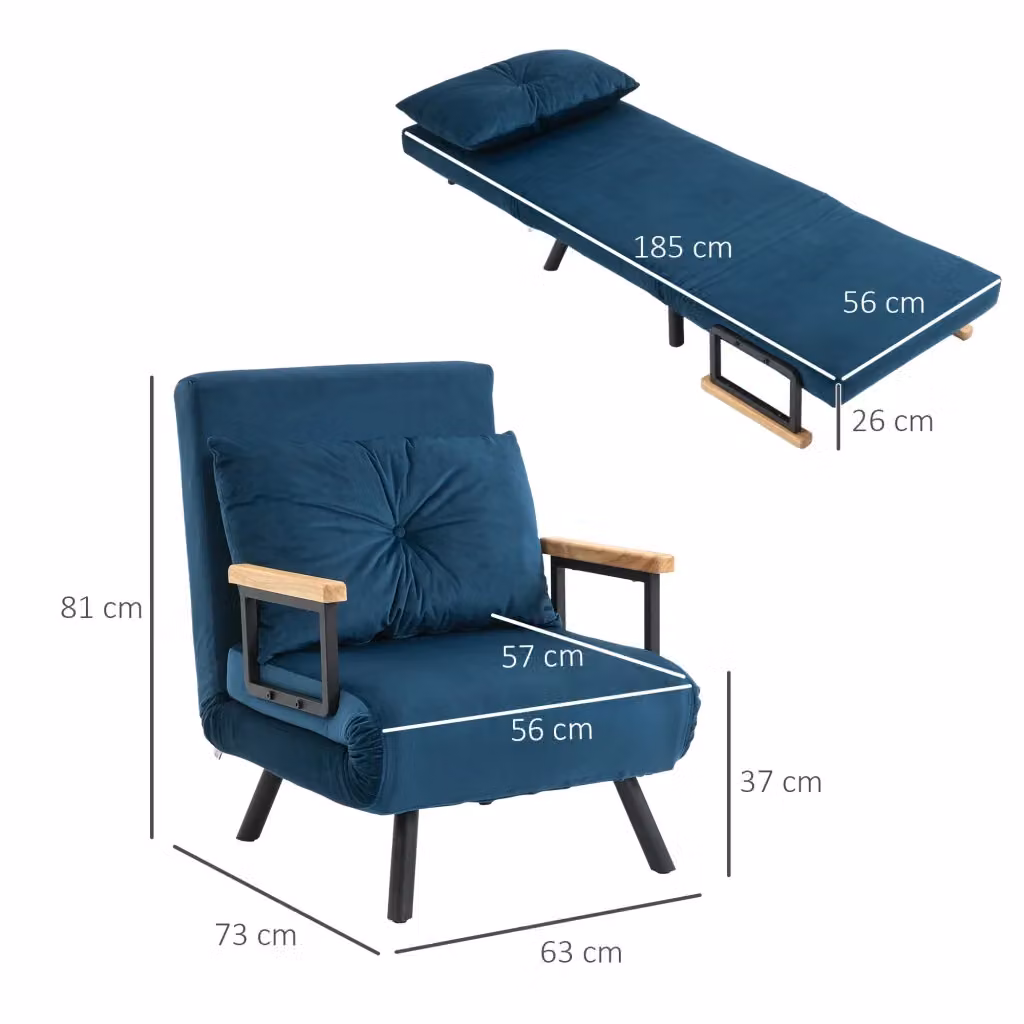 Poltrona letto convertibile WISHDOR in tessuto blu con struttura in metallo e braccioli – 2