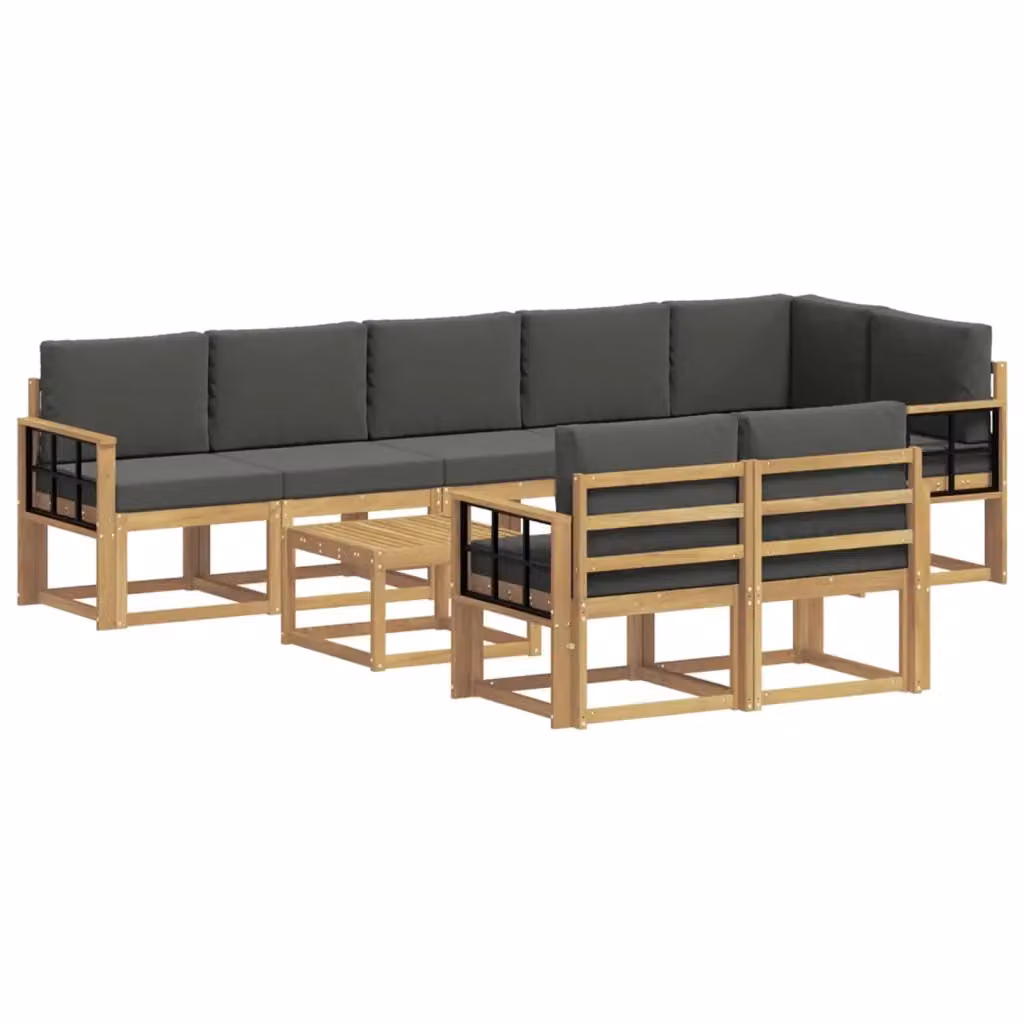 Set di divani da esterno a L con tavolino vidaXL, colore bianco e antracite, in legno di acacia trattato e tessuto resistente alle intemperie, 9 pezzi – 2