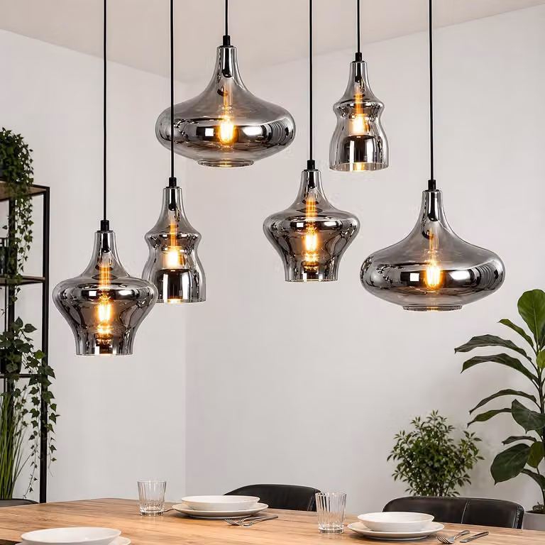 Lampada a sospensione ZMH, 6 luci, ideale per la sala da pranzo, lampada a pendolo per il soggiorno, 104 cm, attacco E27, stile vintage, lampada da cucina, vetro, altezza regolabile, lampada per sala da pranzo