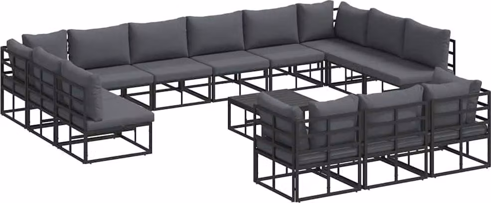 Set Divano da Giardino con cuscino 14 pcs Nero Alluminio