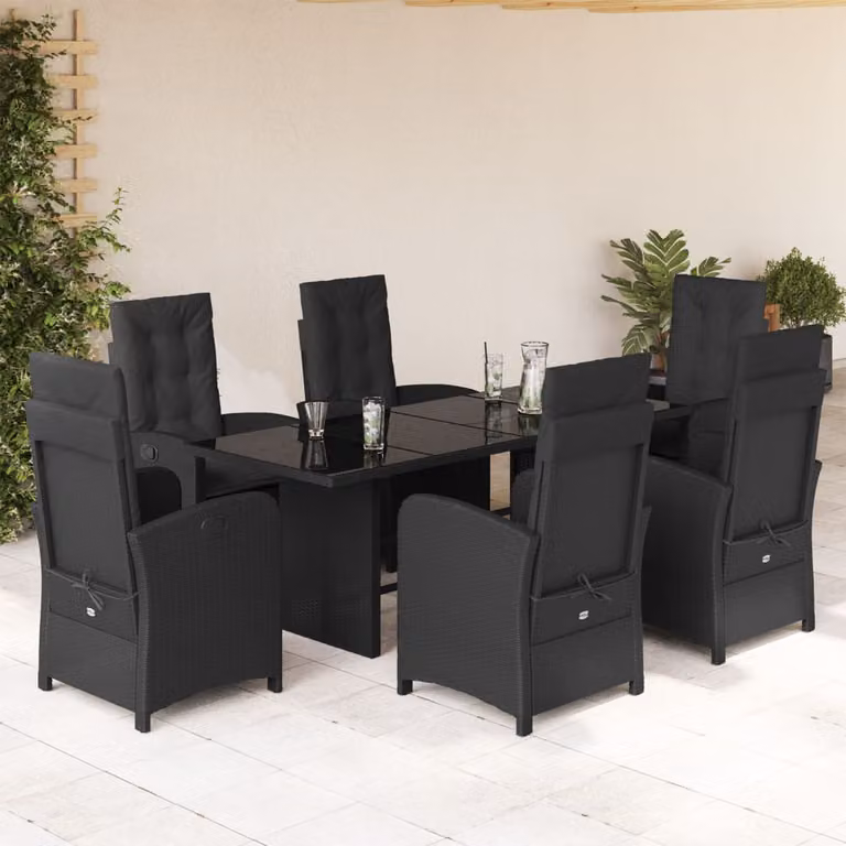 vidaXL Set da Pranzo da Giardino 7 pz in Polyrattan Nero con Piano in Vetro