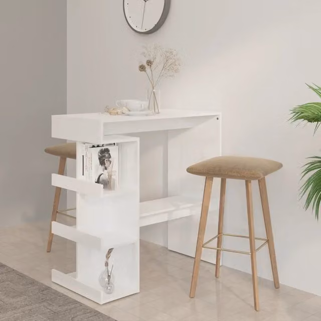 Tavolo da bar moderno vidaXL bianco lucido con ripiani L: 100 cm, P: 50 cm, H: 101,5 cm