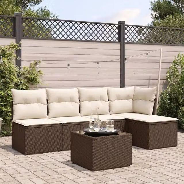 Set Divano da Giardino 6 pz con Cuscini-Sofa da Giardino-Divanetto da esterno Marrone in Polyrattan 339124