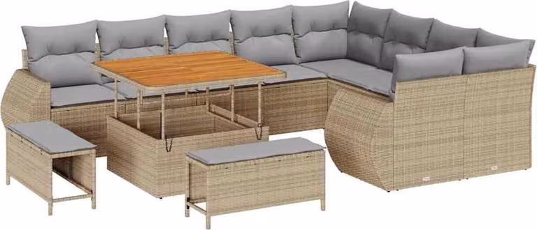Set Divano da Giardino 12 pcs Beige polyrattan
