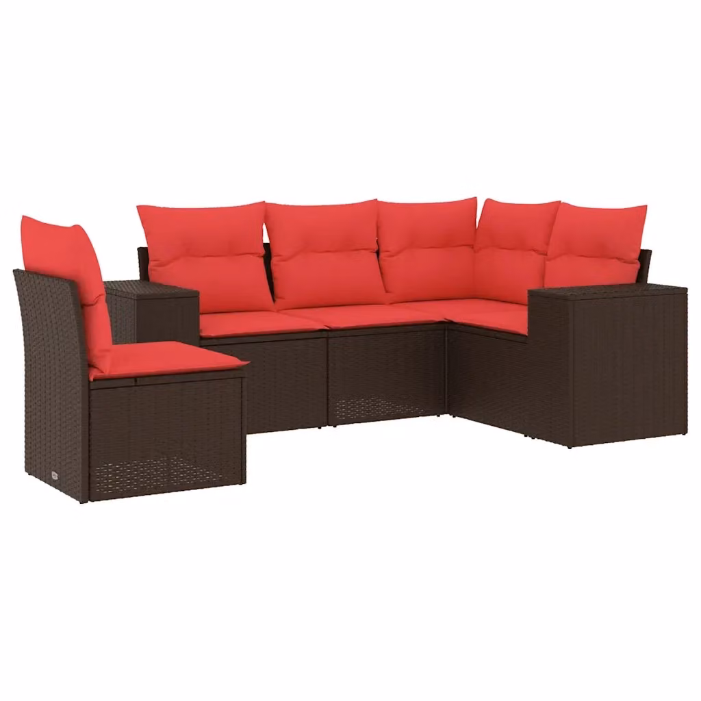Set di Divani da Giardino a L vidaXL in Polyrattan Marrone con Cuscini Imbottiti e Rivestimenti Rimovibili – 2