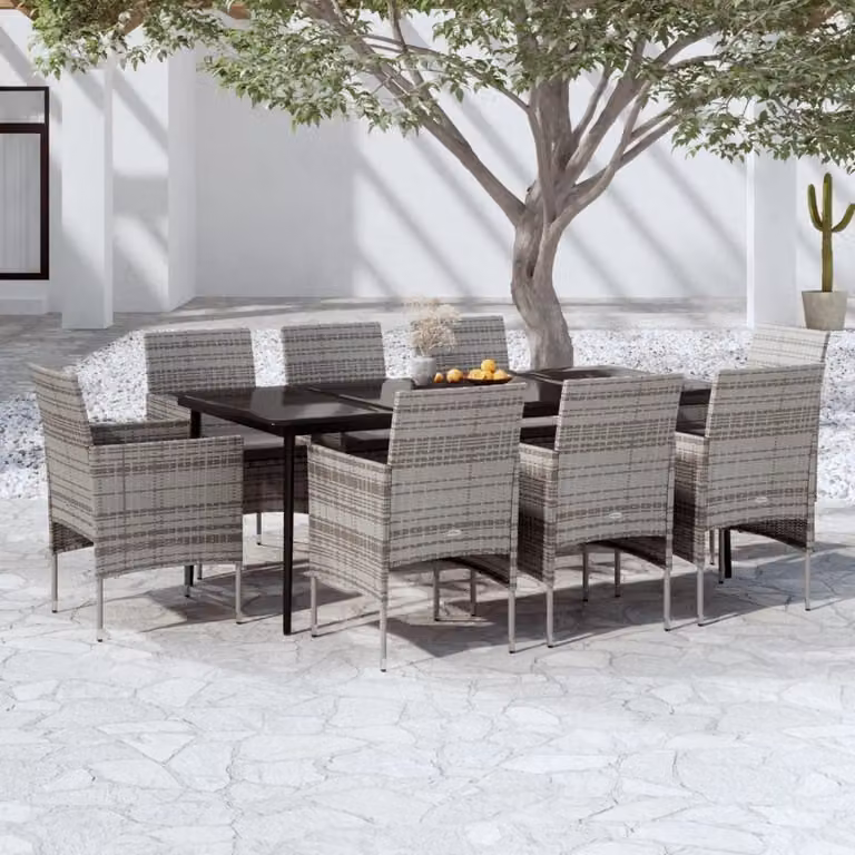 Maison Exclusive - Set da pranzo da giardino da 9 pezzi con cuscini grigi e neri