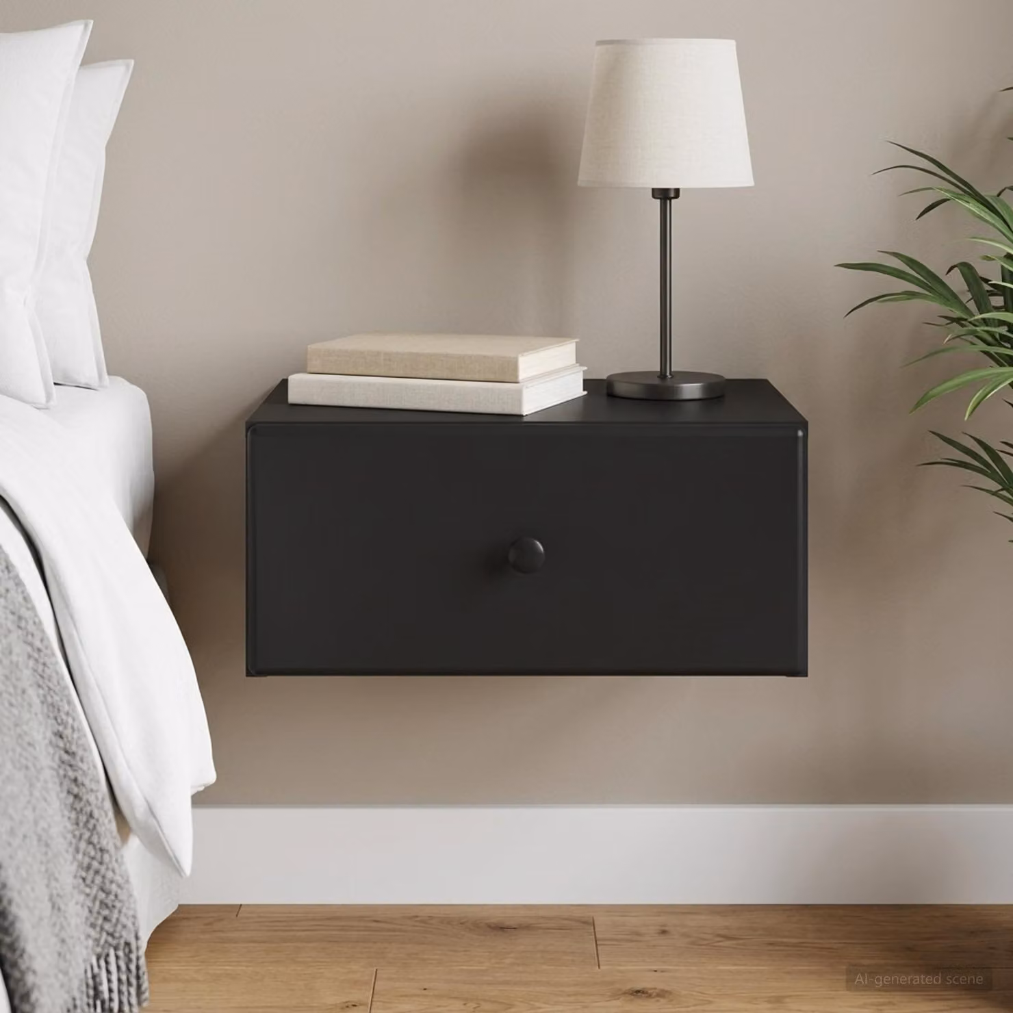 vidaXL Mobiletto da notte sospeso con cassetto Nero L: 49 cm, P: 34,5 cm, H: 20 cm