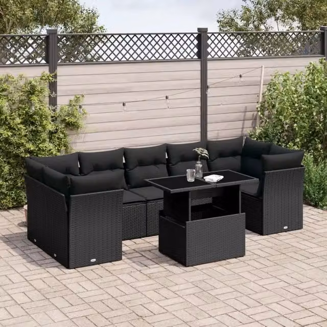 Set Divani da Giardino con Cuscini 8 pz Nero in Polyrattan 3266395