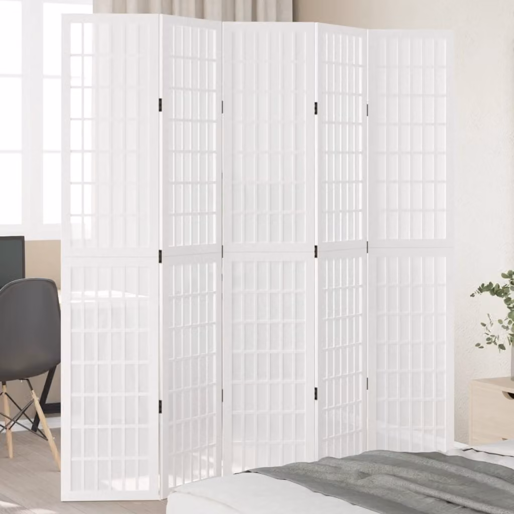 vidaXL Divisorio Ambienti 5 Pannelli in Legno Massello di Paulownia Bianco