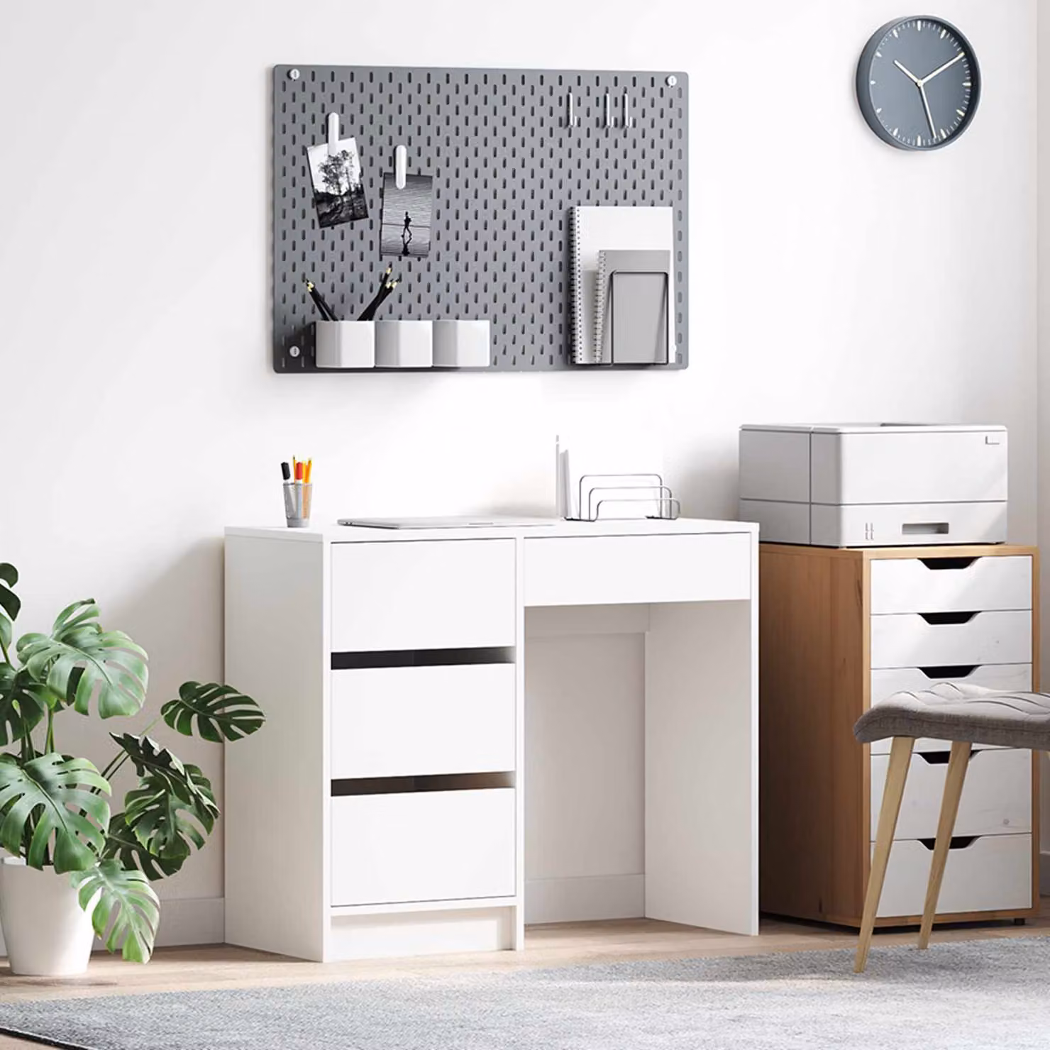 Scrivania moderna vidaXL bianca in legno MDF per ufficio o casa L: 90 cm, P: 37.5 cm, H: 75 cm