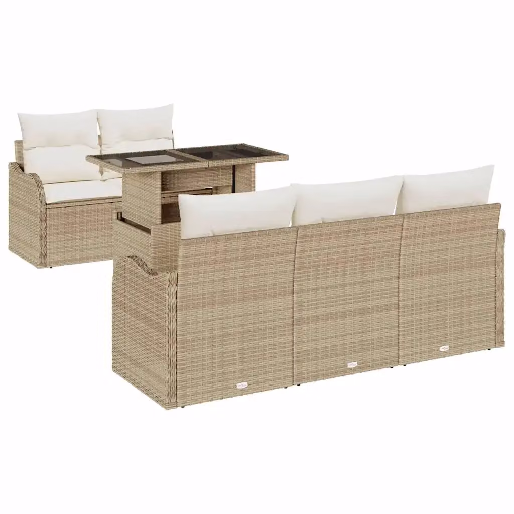 Set Divano da Giardino Moderno vidaXL in Polyrattan e Metallo, 6 Pezzi, Beige – 2