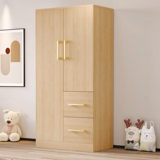 Armadio a 2 ante con 2 cassetti e vano portaoggetti 70 × 40 × 135 cm in legno colore naturale