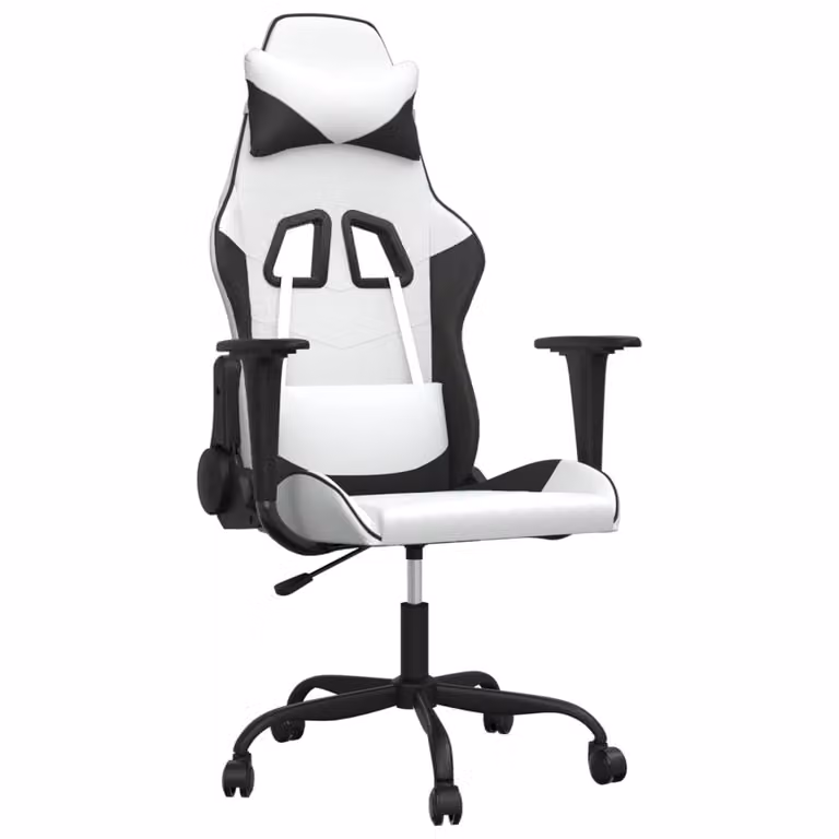 Sedia da Gaming Massaggiante Bianco e Nero in Pelle finta