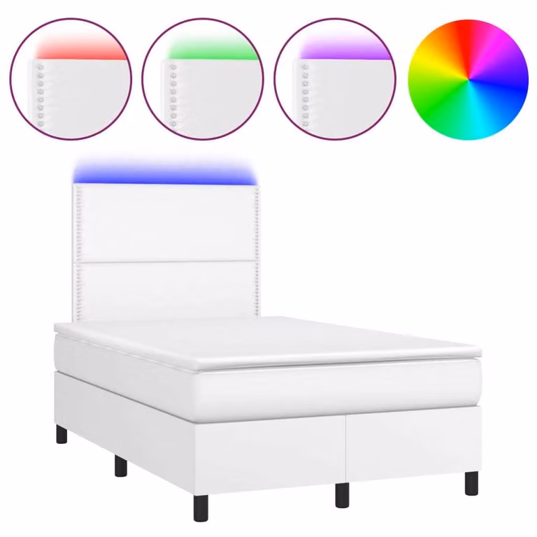 Giroletto Molle con Materasso e LED Bianco 120x200cm Pelle finta