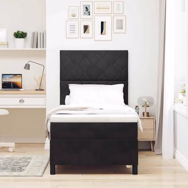 Letto a molle con testiera in velluto nero vidaXL L/P: 90 x 190 cm – 1