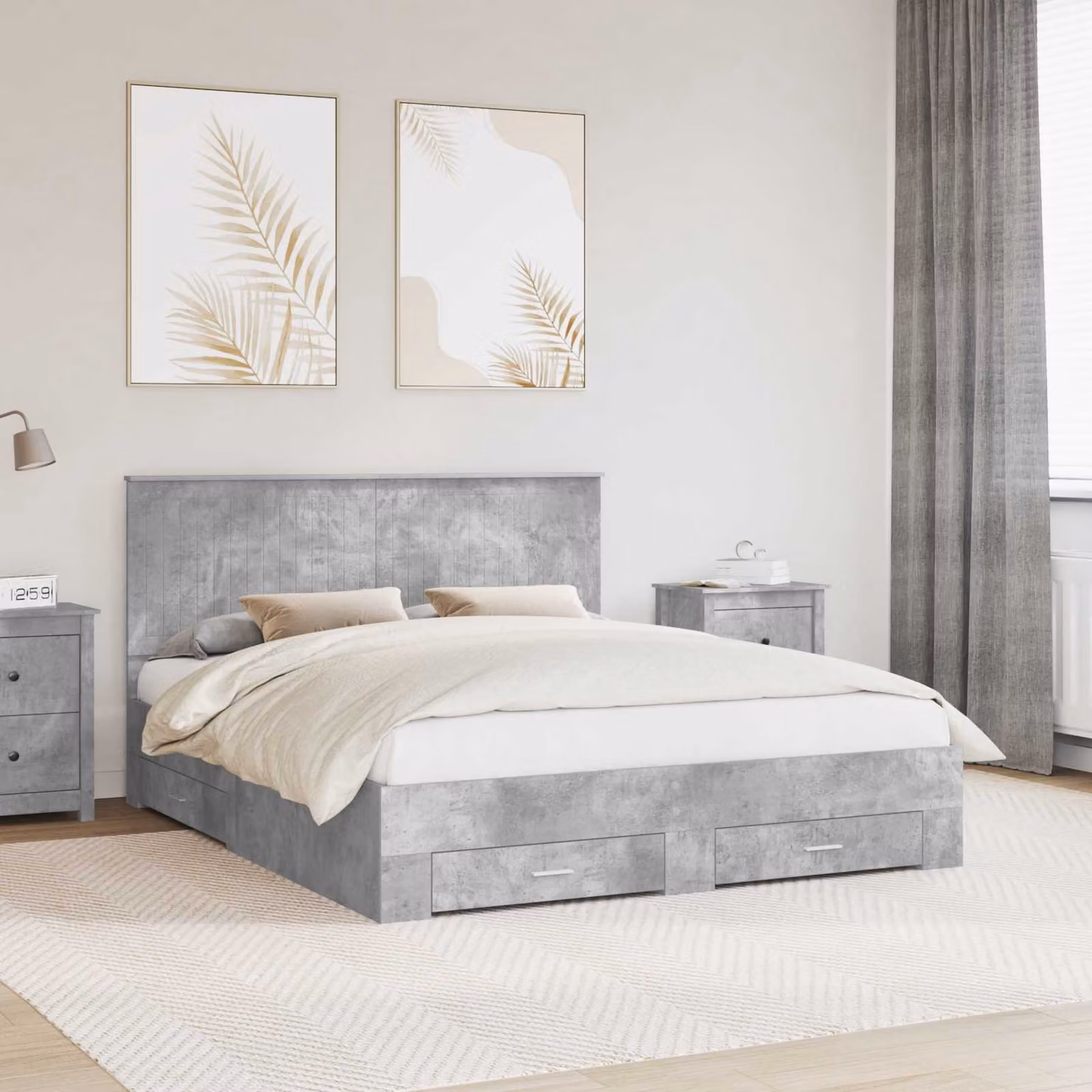 vidaXL Struttura del letto moderna con cassetto in legno MDF Grigio cemento L/P/H: 200 x 160 x 100 cm