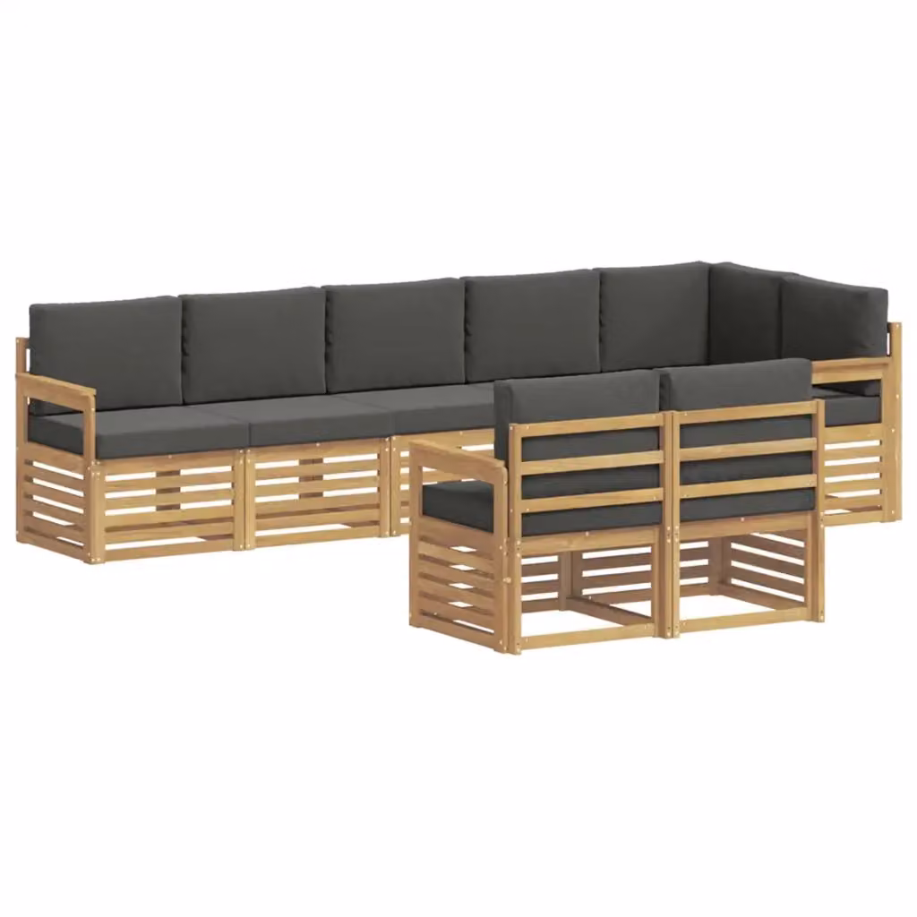 Set di divani da esterno vidaXL a forma di L composto da 8 pezzi in legno di acacia con cuscini bianchi e antracite – 2
