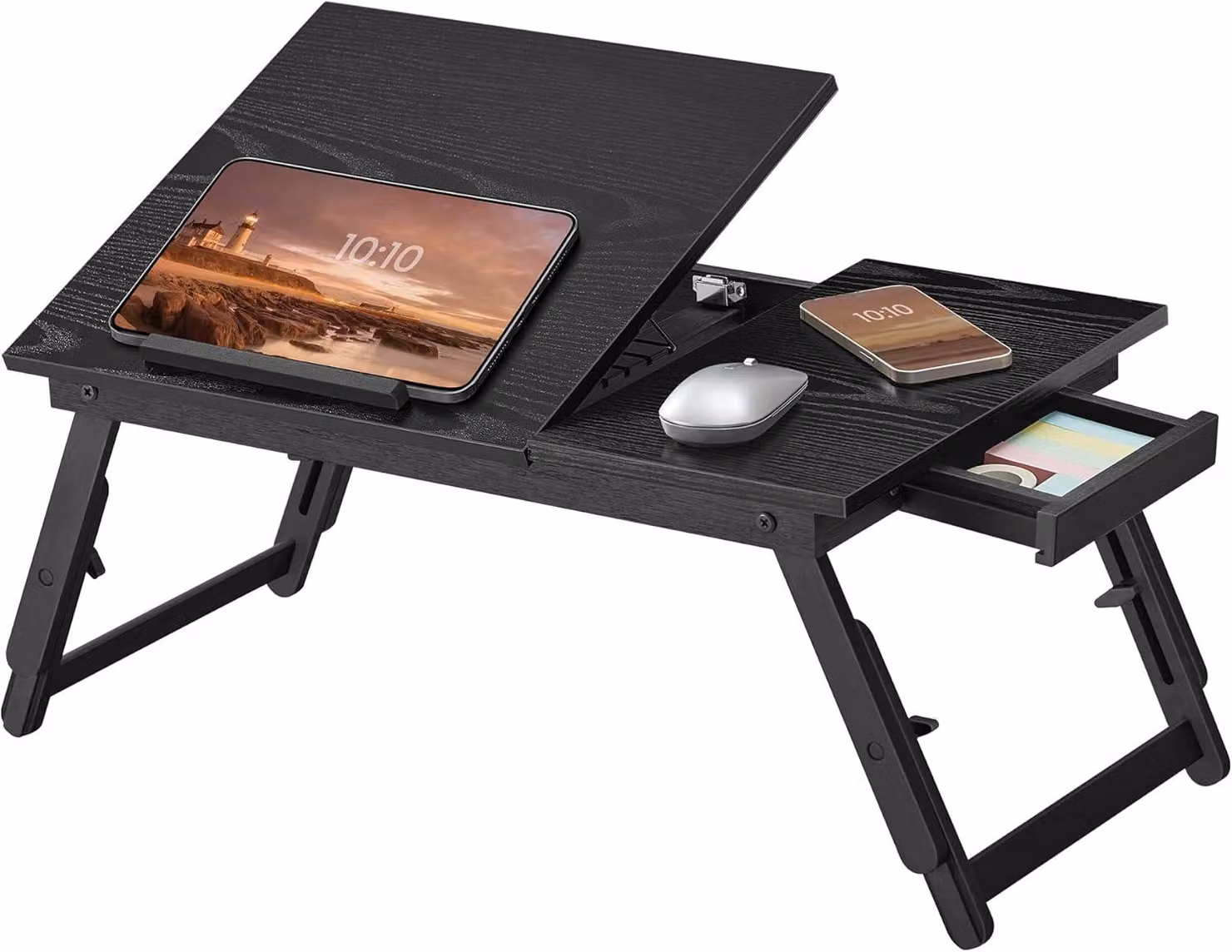 Tavolino per laptop da usare a letto - Tavolino pieghevole per il letto - Materiale: bambù - Altezza regolabile - Dimensioni: 55 x 35 cm - Piano del tavolo inclinabile