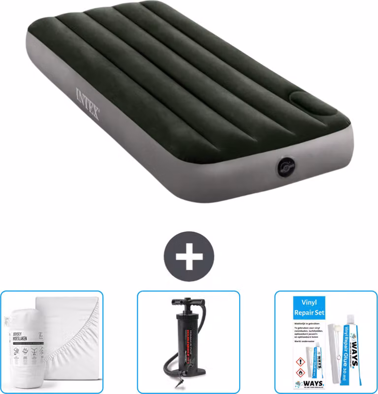 Letto gonfiabile Intex - 1 persona - 76 x 191 x 25 cm - verde - lenzuolo - pompa e kit di riparazione