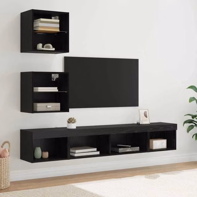 Unità a muro per TV con LED 5 pz Rovere Nero 3402961