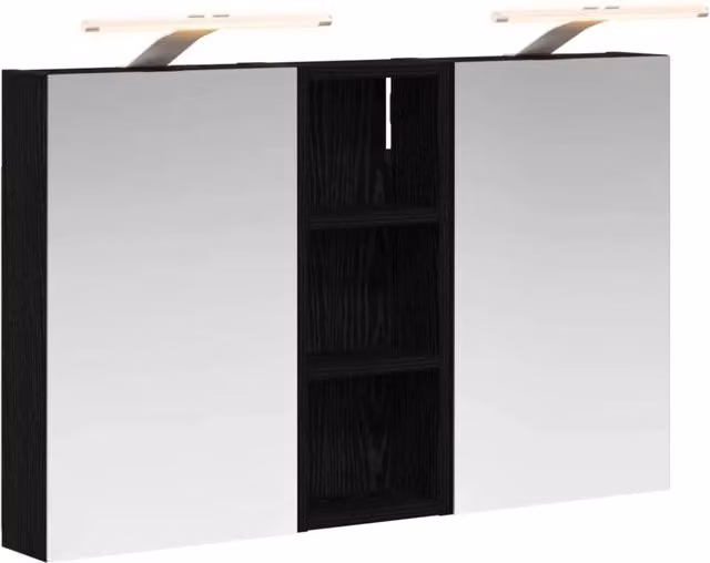 Set di 3 armadi da bagno moderni con specchio e illuminazione LED in legno bianco lucido L/P/H: 80 x 10,5 x 50 cm