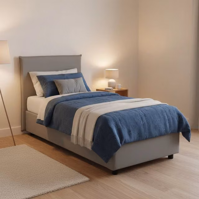 Letto singolo contenitore Argentino TALAMO ITALIA con rivestimento in tessuto grigio, adatto per materasso 80x190 cm