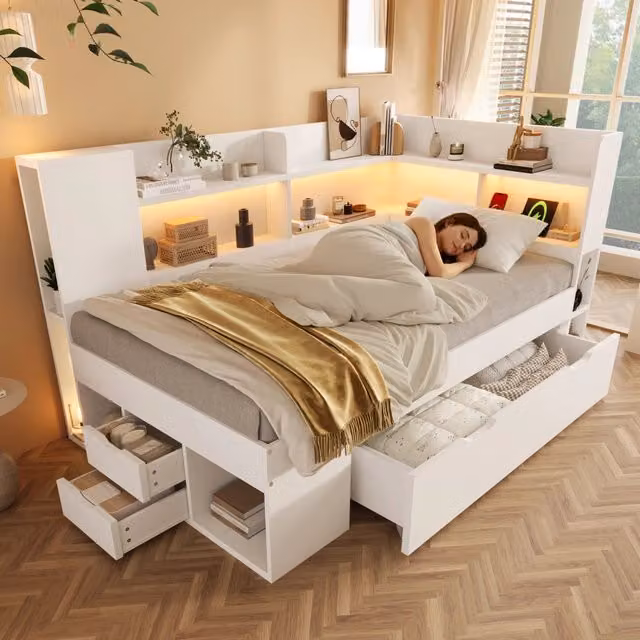 letto funzionale in legno bianco 90 x 200 cm