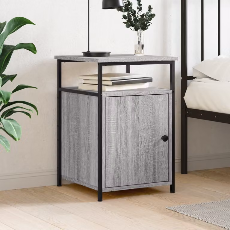 Comodino moderno vidaXL in legno e metallo, colore grigio, L: 40 cm, P: 42 cm, H: 60 cm