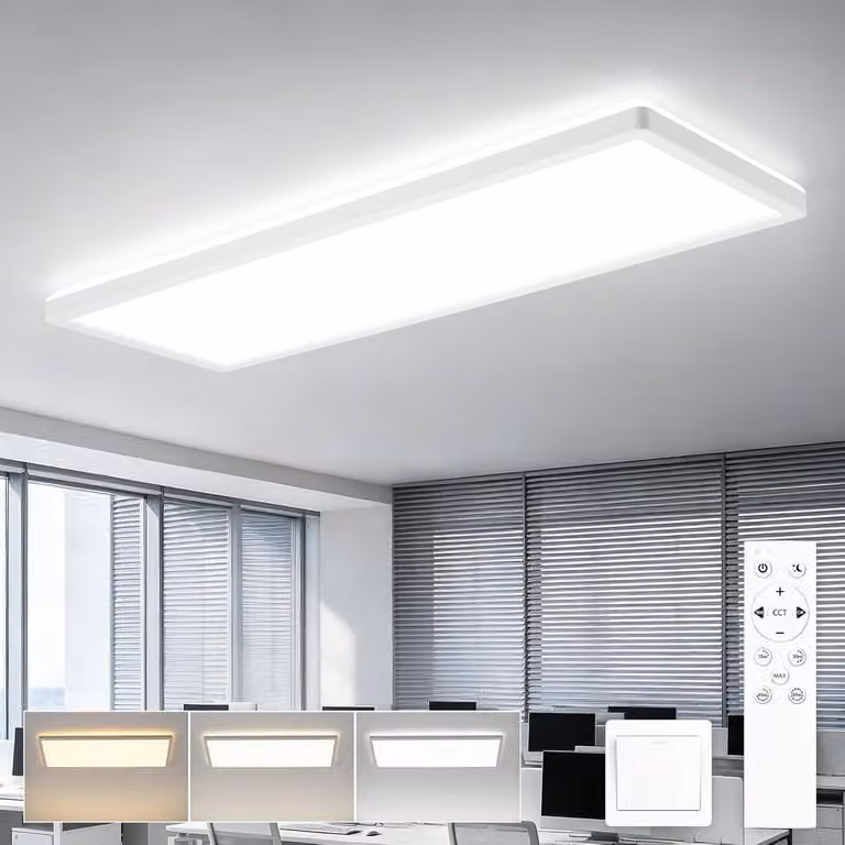 Pannello LED ZMH 58x20, plafoniera a soffitto rettangolare, design piatto, dimmerabile, con telecomando. Lampada grande da 24W, luce diurna, ideale per officine
