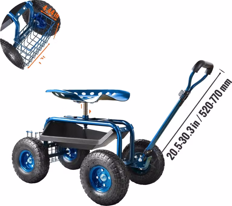 Carrello da giardino, girevole a 360 gradi, pneumatici gonfiabili, blu