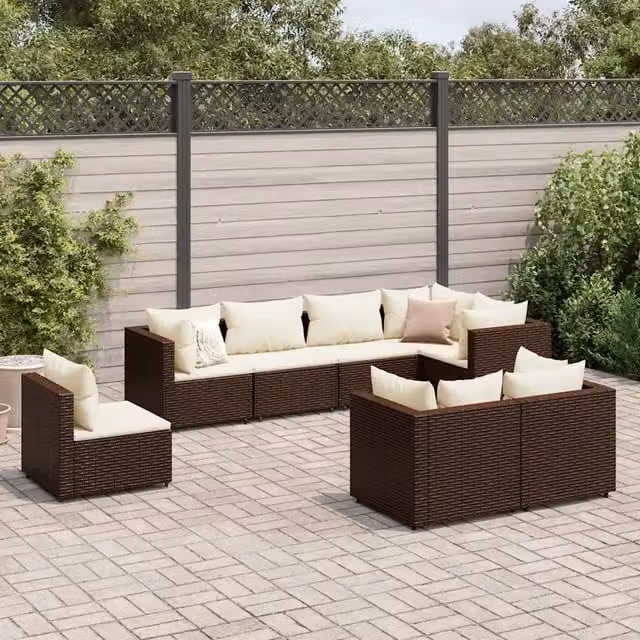 Set Divani da Giardino 8 pz con Cuscini in Polyrattan Marrone 3308193