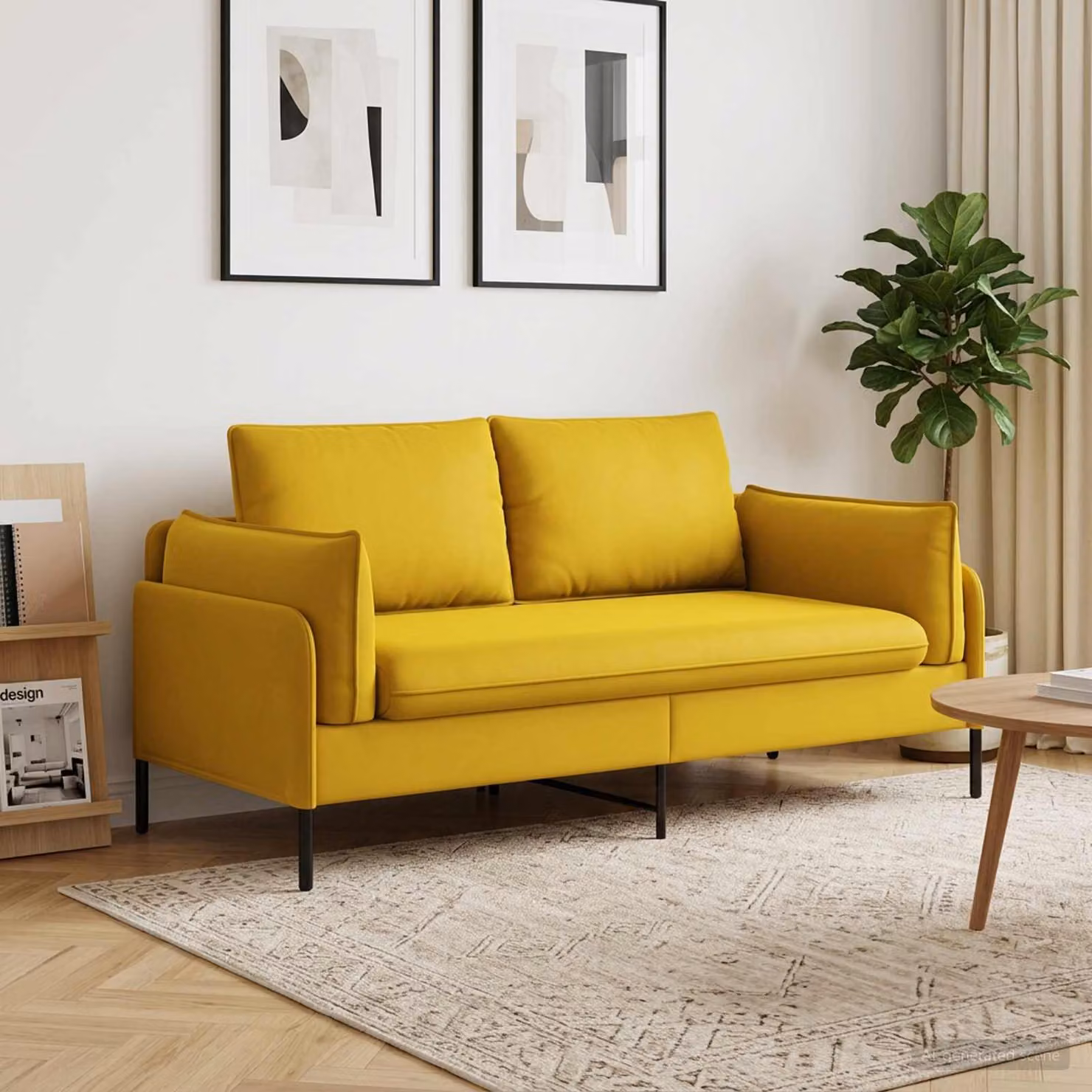 Divano a 2 posti vidaXL in velluto giallo con seduta in schiuma e coperture rimovibili L 188 x P 81 x H 89 cm