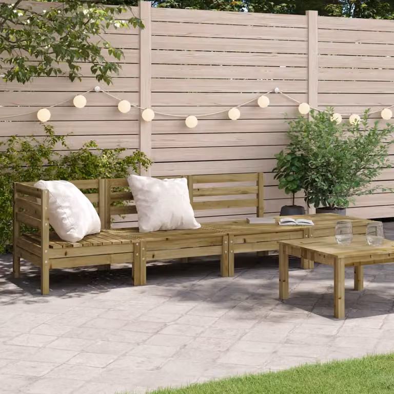 vidaXL Divano da Giardino Modulare in Legno di Pino Marrone con Cuscini per 4 Persone