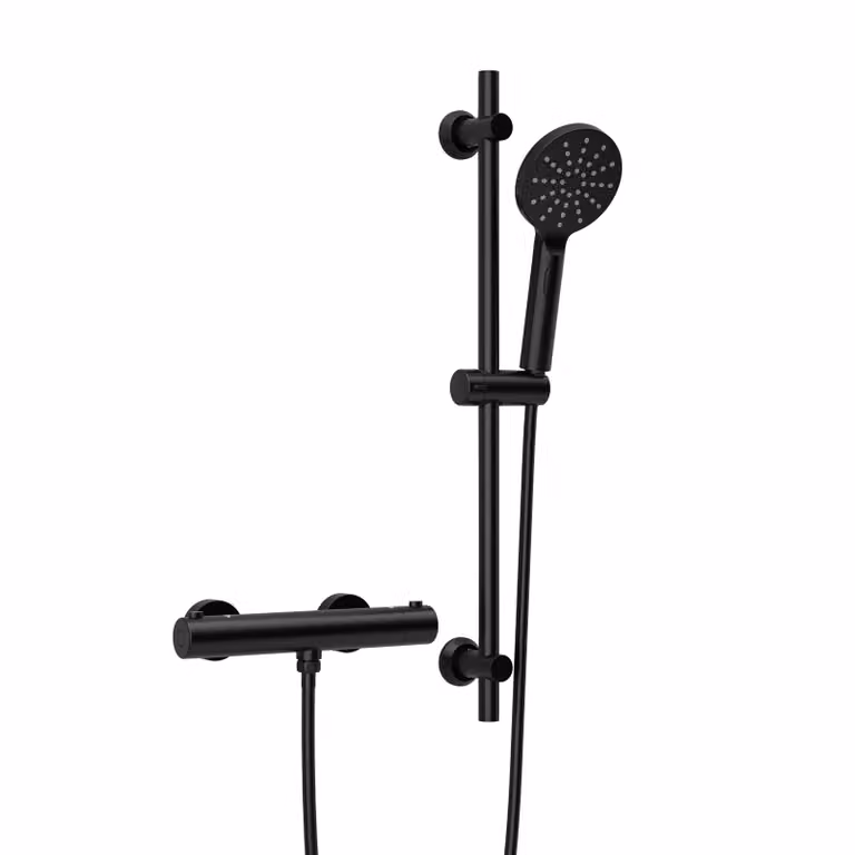 JOHO Miscelatore termostatico per doccia con set di piatti doccia, miscelatore termostatico + set di piatti doccia in acciaio inox 70 cm, DSD12 nero