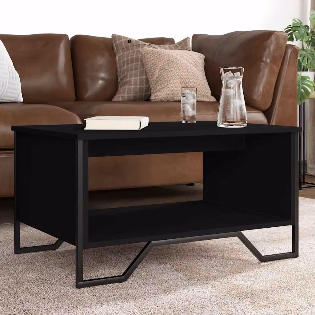 vidaXL Tavolino da Salotto Moderno Nero in Legno e Metallo L: 75 cm, P: 51 cm, H: 40 cm