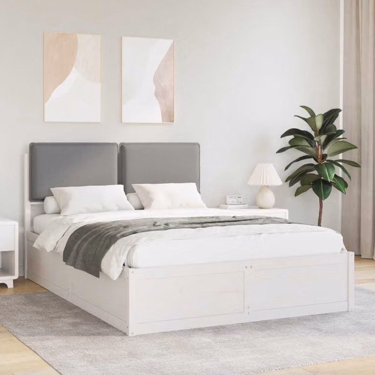 Letto con Testiera Rivestita vidaXL in Legno di Pino e Tessuto Grigio L/P/H: 140 x 200 x 145,5 cm