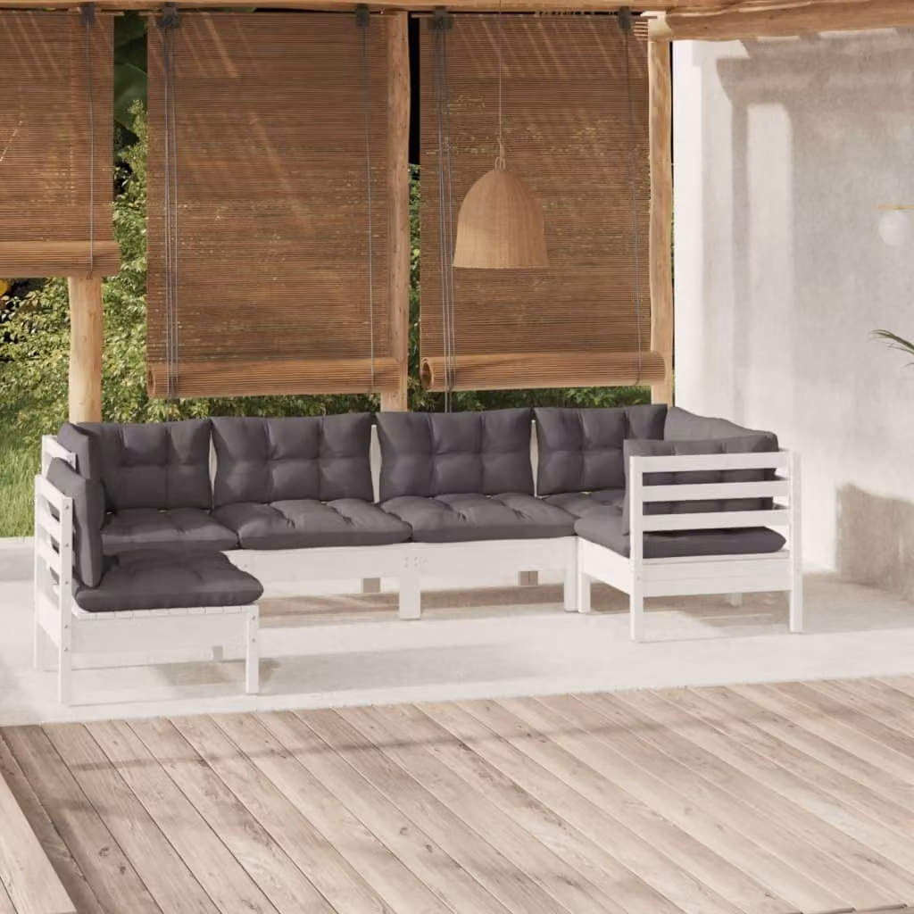 The Living Store Set da giardino da 6 pezzi con cuscini in legno di pino bianco