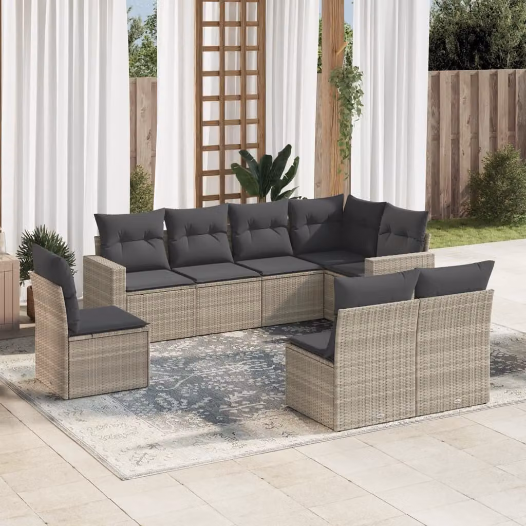 Maison Exclusive - Set Divano da Giardino 8pz con Cuscini Grigio Chiaro Polyrattan