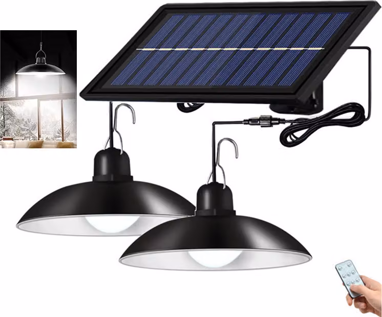 Lampada solare da esterno Luce a sospensione solare IP65 Lampada a sospensione da giardino impermeabile con 2 lampade e telecomando, bianco freddo
