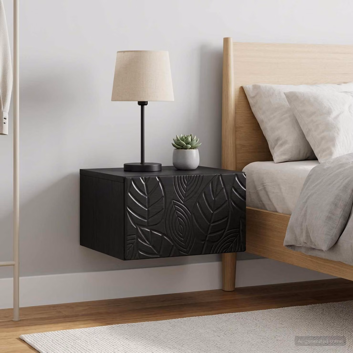 Set di 2 comodini sospesi vidaXL moderni in colore nero, L 49 cm x P 34,5 cm x H 20 cm